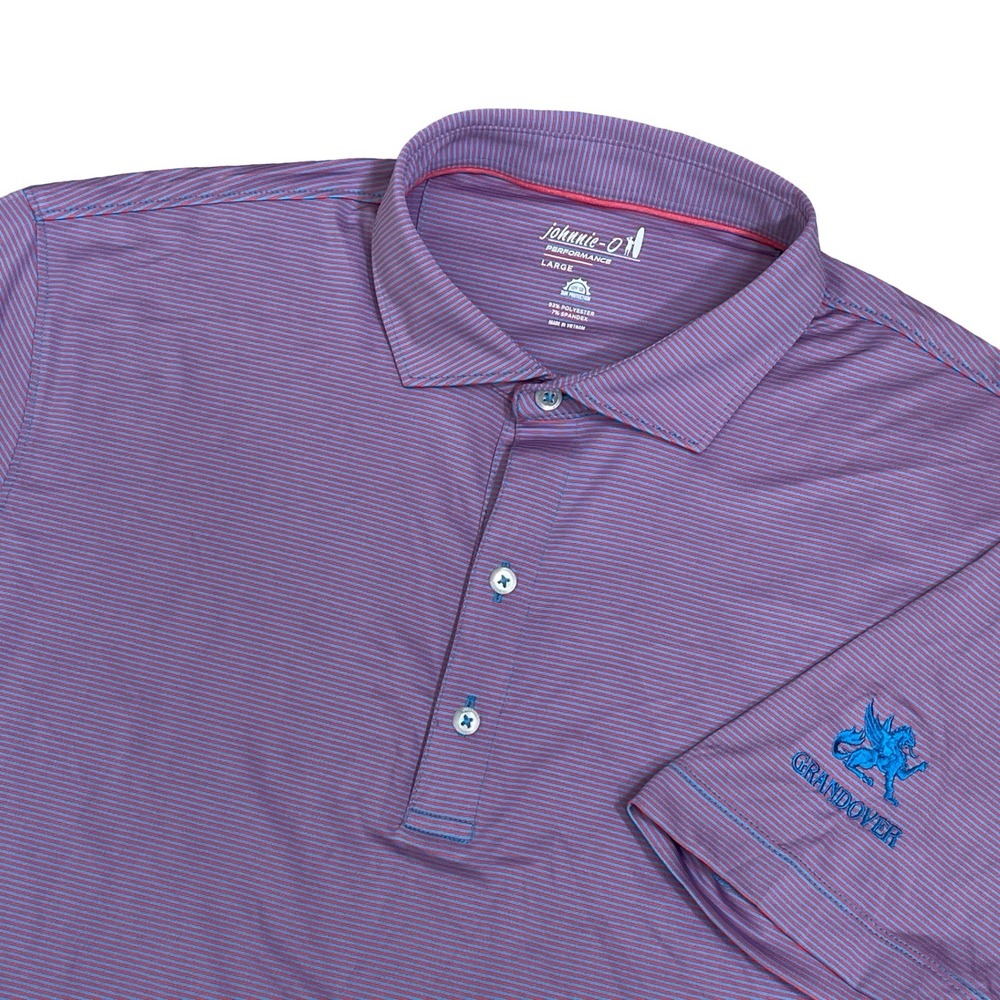 Johnnie-O Performance Polo Mens L Purple Striped Grandover Resort Golf Shirt